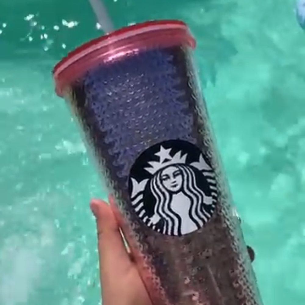 Starbucks 2017 Limited Edition Rose Pink Sequin 24 oz Tumbler Cold Cup